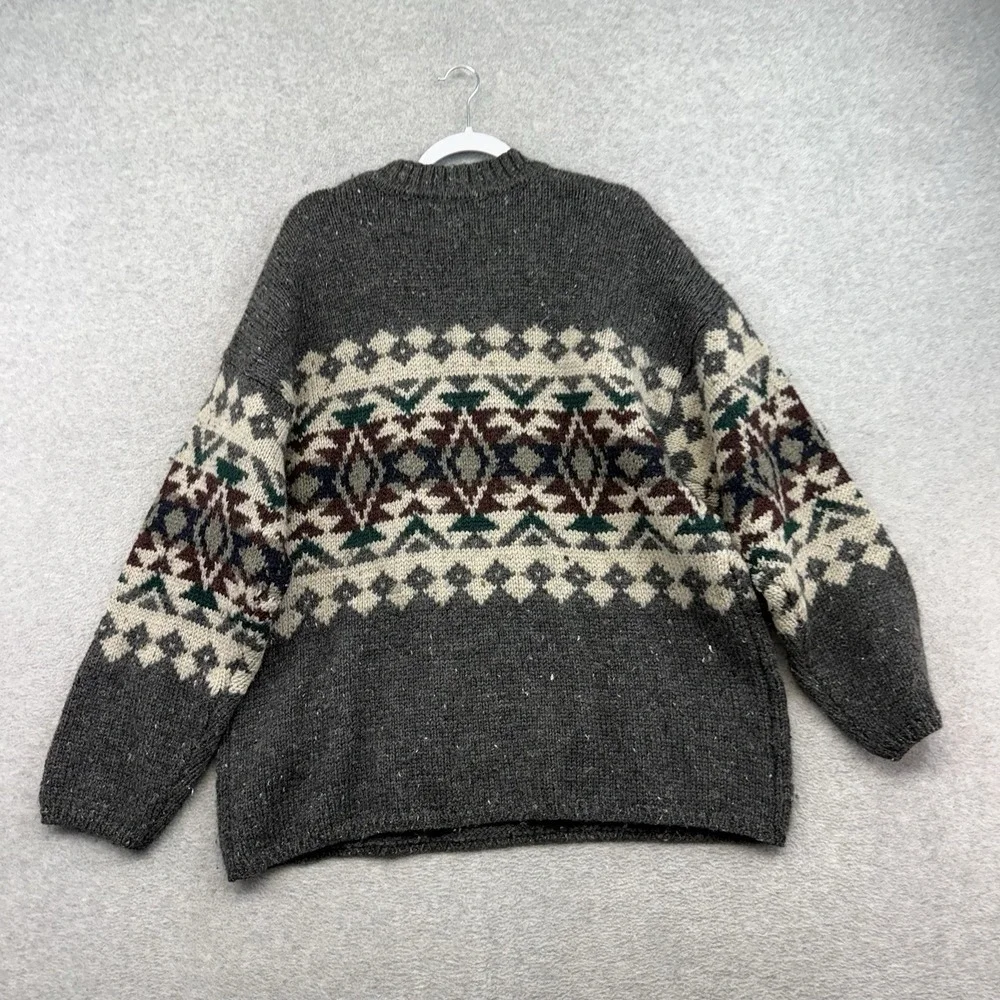 Vintage Abercrombie Fitch Wool Sweater Large Aztec Nordic Grey Chunky Thick 90's